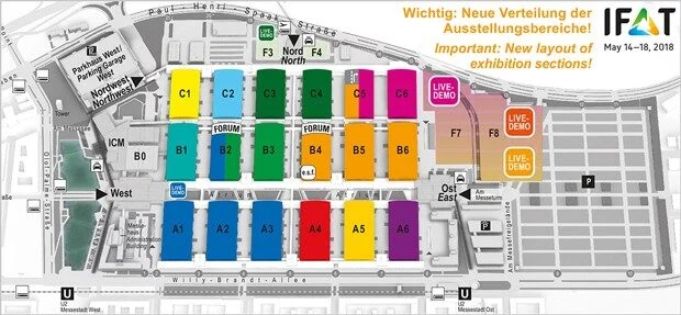 Plan des exposants présents à l'IFAT 2018 de Munich
